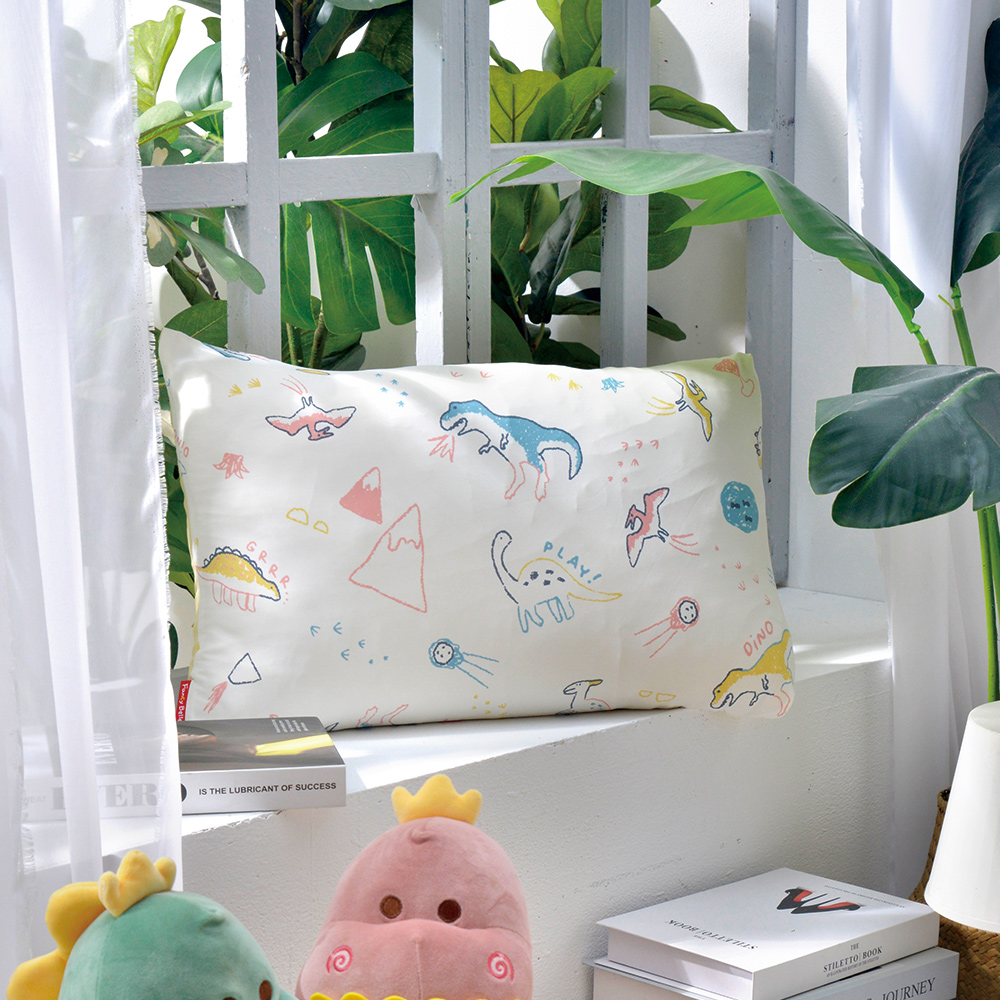 義大利La Belle《恐龍沁冰樂》眠綿冰涼感兒童枕套--1入