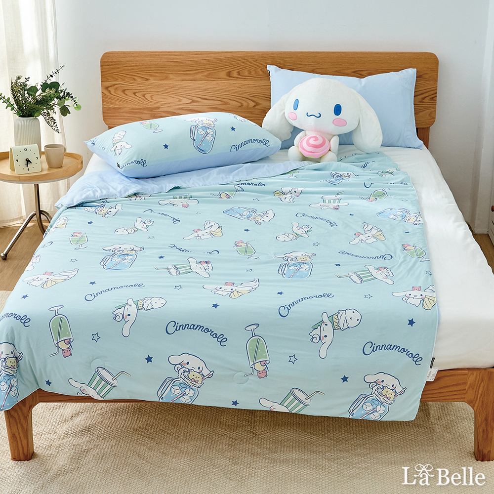 [超值組合]義大利La Belle《Sanrio-大耳狗喜拿夏日飲品派對》ICECOOL眠綿冰蠶絲蛋白抗菌涼感涼被(150*195cm)+舒柔水洗枕