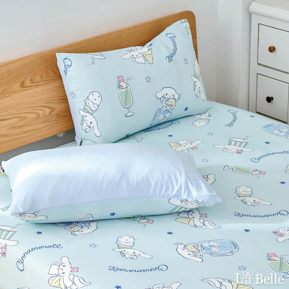 [超值組合]義大利La Belle《Sanrio-大耳狗喜拿夏日飲品派對》ICECOOL眠綿冰單人涼感床包枕套組+舒柔水洗枕