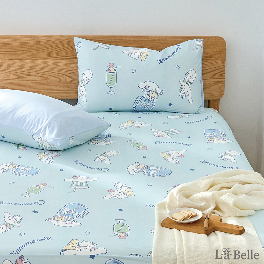 [超值組合]義大利La Belle《Sanrio-大耳狗喜拿夏日飲品派對》ICECOOL眠綿冰單人涼感床包枕套組+舒柔水洗枕