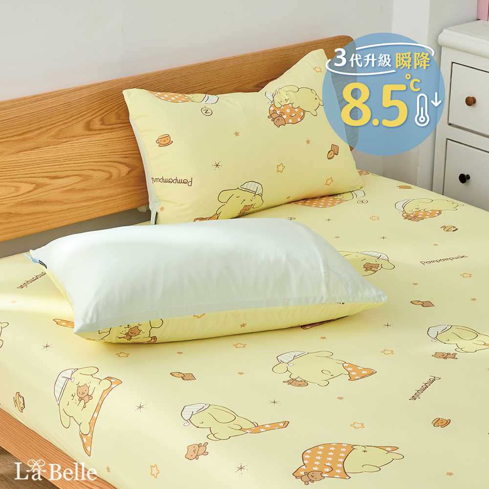 [超值組合]義大利La Belle《Sanrio-布丁狗唔唔睏zZ》ICECOOL眠綿冰單人涼感床包枕套組+舒柔水洗枕