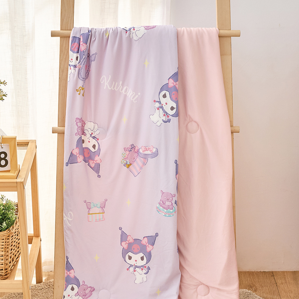 [超值組合](兒童) 義大利La Belle《Sanrio-魔鏡KUROMI》ICECOOL眠綿冰蠶絲蛋白抗菌兒童涼感涼被(100*120cm)+舒柔水洗枕