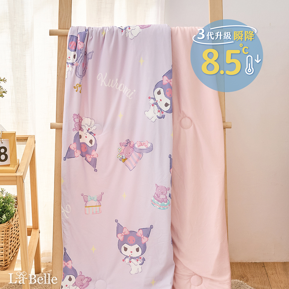 [超值組合](兒童) 義大利La Belle《Sanrio-魔鏡KUROMI》ICECOOL眠綿冰蠶絲蛋白抗菌兒童涼感涼被(100*120cm)+舒柔水洗枕