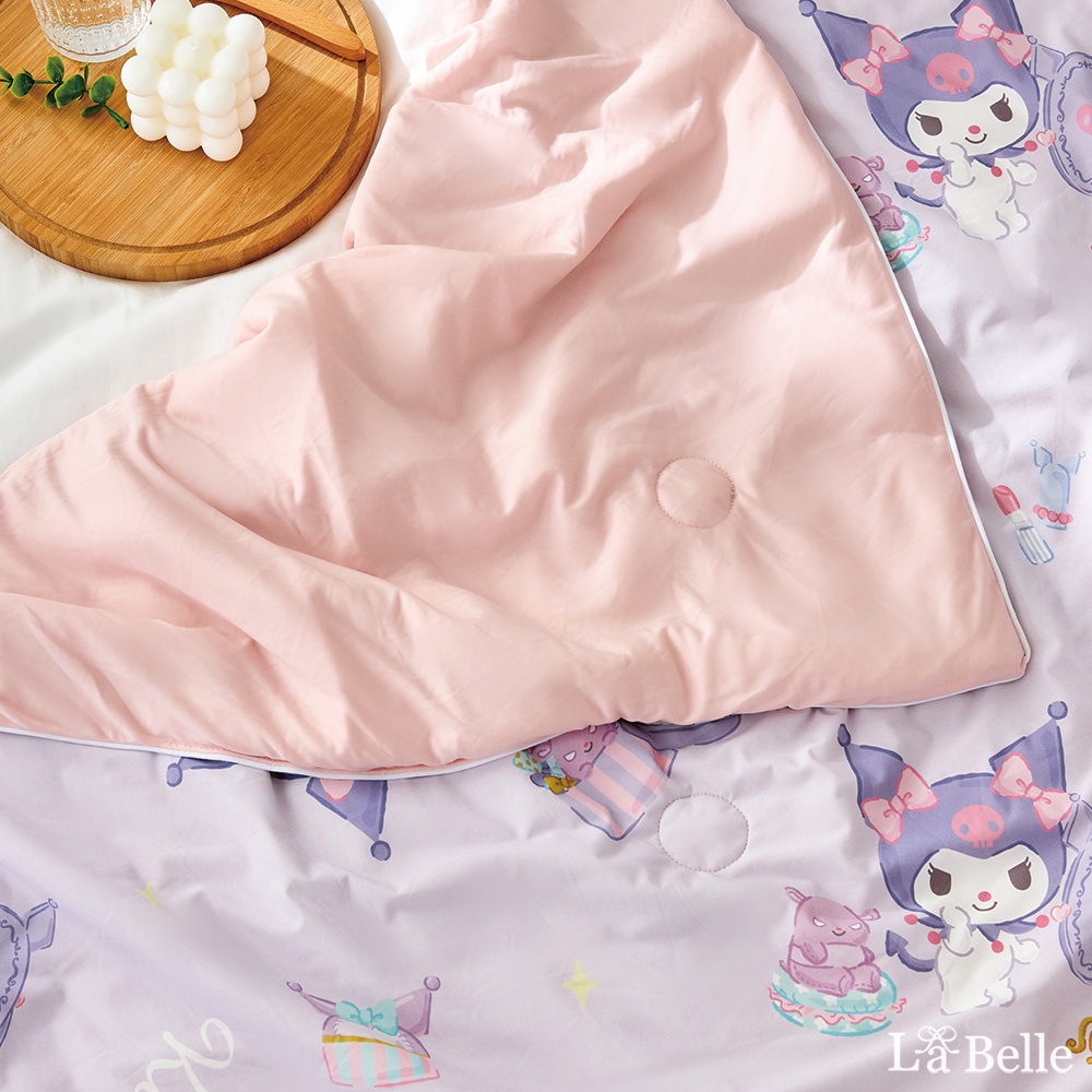 [超值組合]義大利La Belle《Sanrio-魔鏡KUROMI》ICECOOL眠綿冰蠶絲蛋白抗菌涼感涼被(150*195cm)+舒柔水洗枕