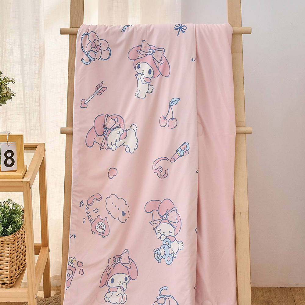 [超值組合](兒童) 義大利La Belle《Sanrio-夢幻甜心美樂蒂》ICECOOL眠綿冰蠶絲蛋白抗菌兒童涼感涼被(100*120cm)+舒柔水洗枕