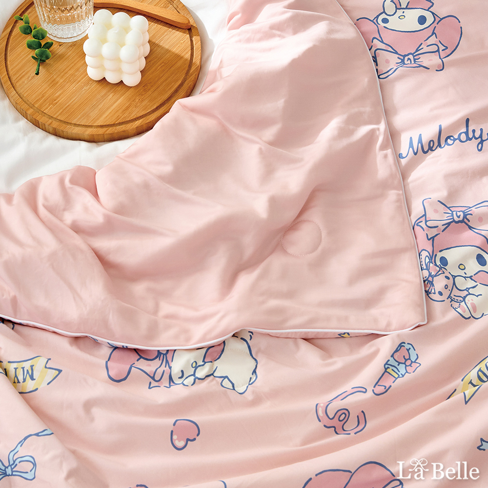 [超值組合]義大利La Belle《Sanrio-夢幻甜心美樂蒂》ICECOOL眠綿冰蠶絲蛋白抗菌涼感涼被(150*195cm)+舒柔水洗枕