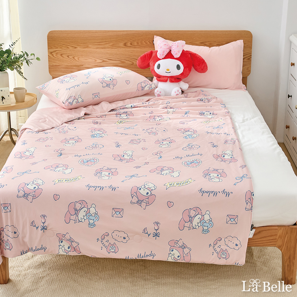 [超值組合]義大利La Belle《Sanrio-夢幻甜心美樂蒂》ICECOOL眠綿冰蠶絲蛋白抗菌涼感涼被(150*195cm)+舒柔水洗枕