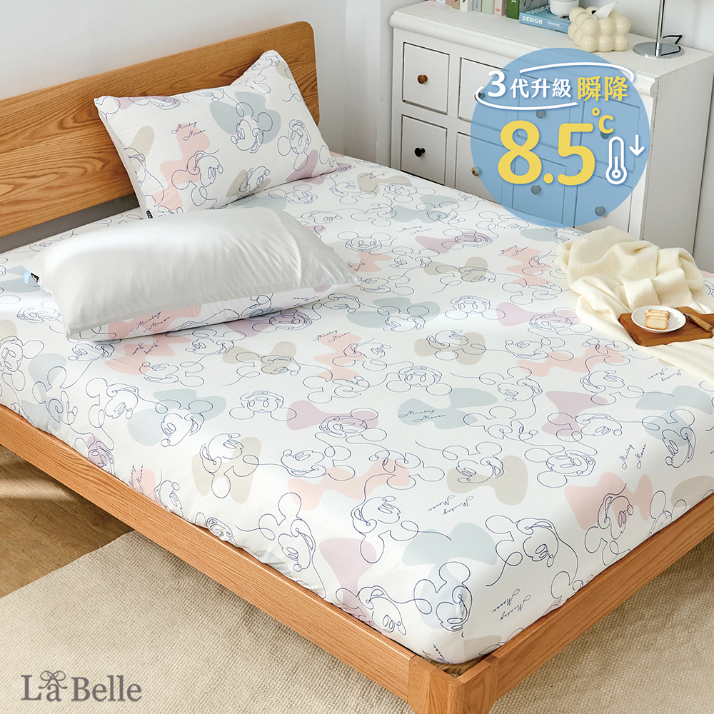 (預購)義大利La Belle《Disney-米奇印象》ICECOOL眠綿冰雙人涼感床包枕套組