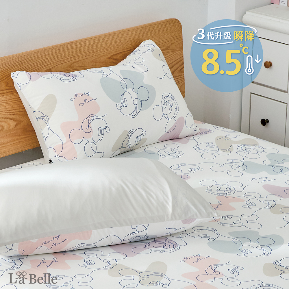 (預購)義大利La Belle《Disney-米奇印象》ICECOOL眠綿冰雙人涼感床包枕套組