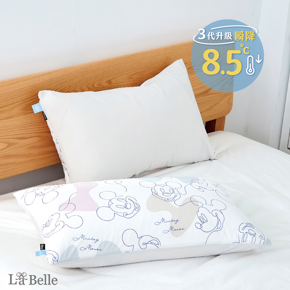[超值組合] 義大利La Belle《Disney-米奇印象》ICECOOL眠綿冰涼感信封枕套--2入+大容量洗衣袋