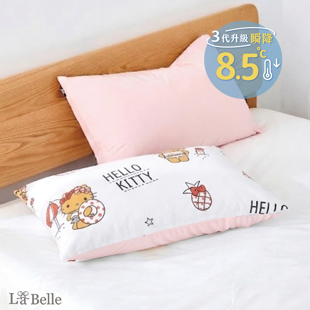 [超值組合] 義大利La Belle《Sanrio-曬黑Hello Kitty》ICECOOL眠綿冰涼感信封枕套--2入+大容量洗衣袋