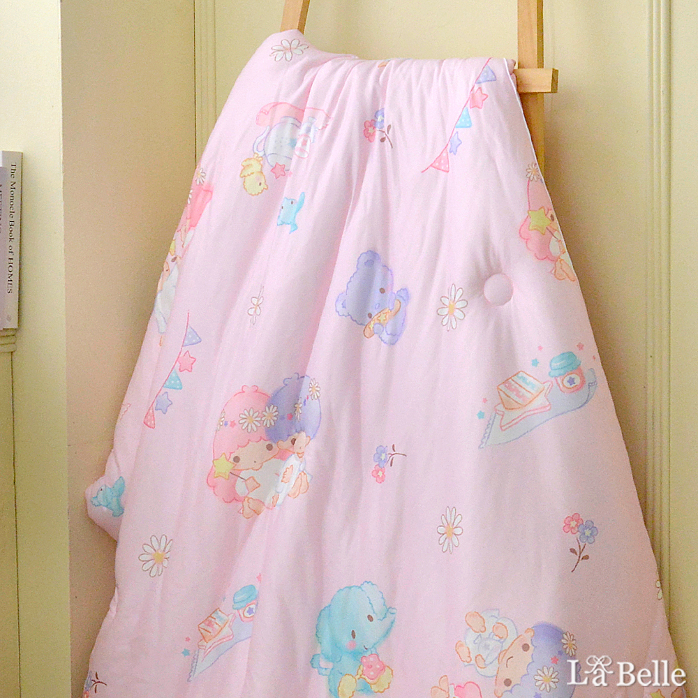 [超值組合]義大利La Belle《Sanrio-花漾雙星仙子》海島針織兒童可水洗抗菌暖暖被105*135CM+大容量洗衣袋