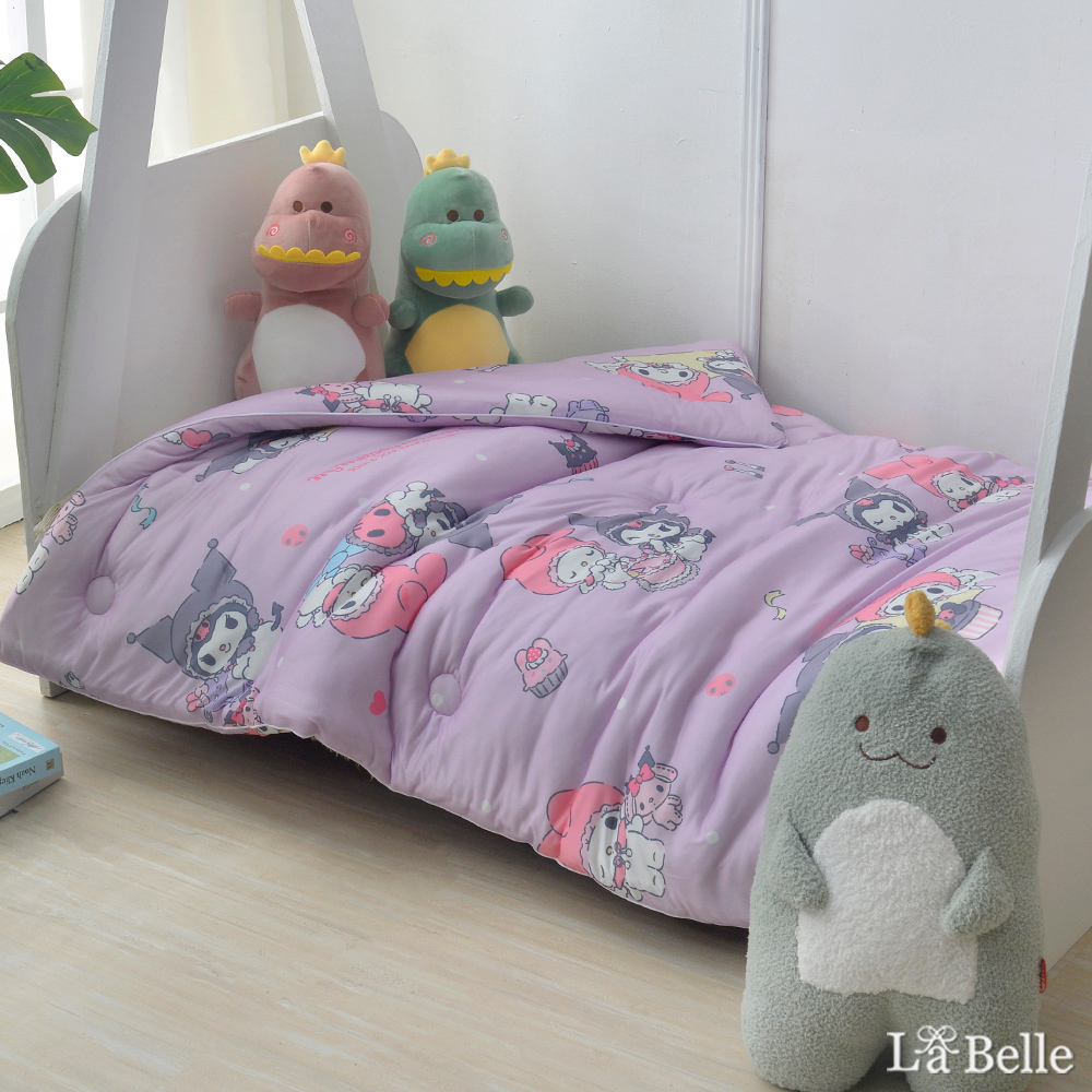 [超值組合]義大利La Belle《Sanrio-My Melody & KUROMI白粉天使》海島針織兒童抗菌暖暖被105*135CM+大容量洗衣袋