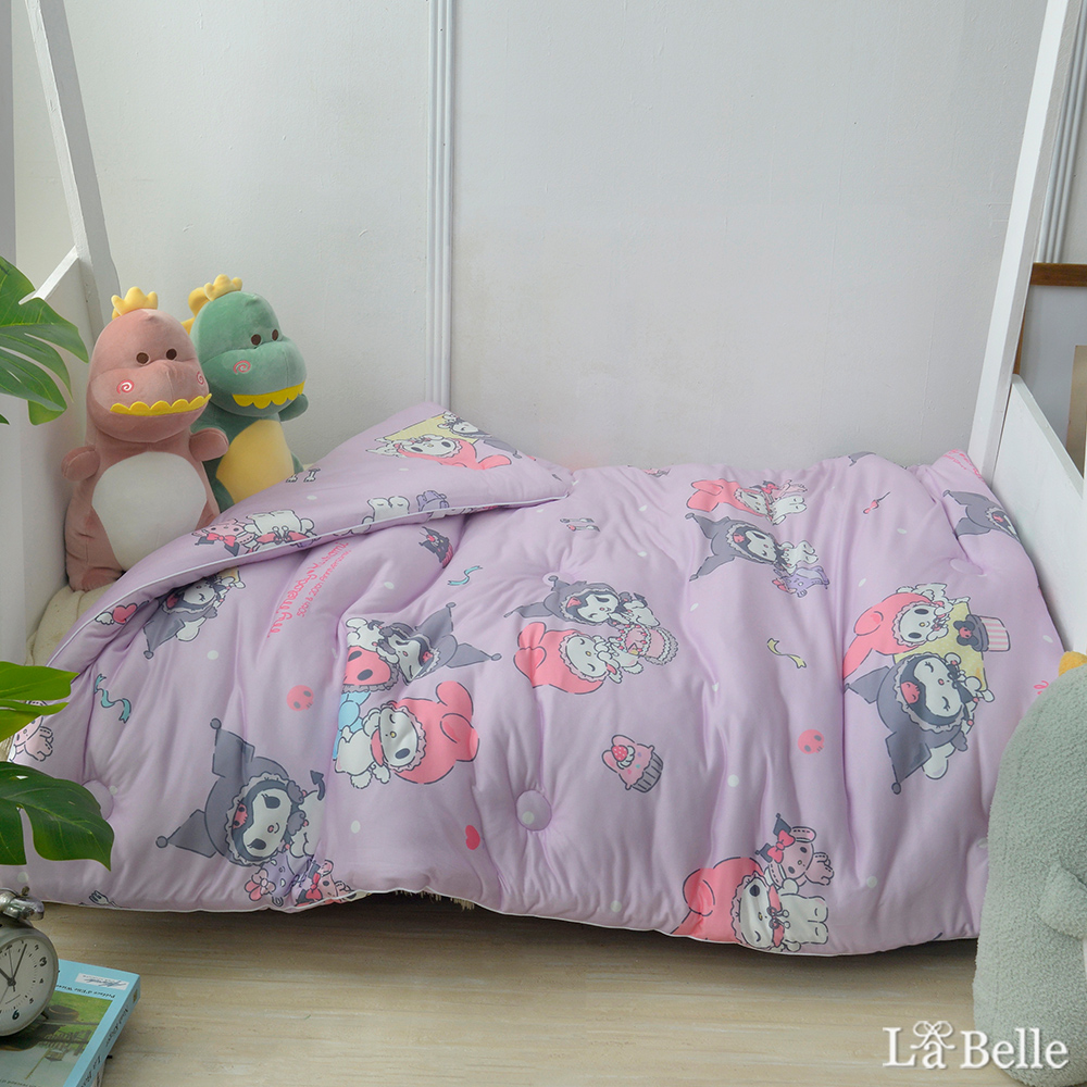 [超值組合]義大利La Belle《Sanrio-My Melody & KUROMI白粉天使》海島針織兒童抗菌暖暖被105*135CM+大容量洗衣袋