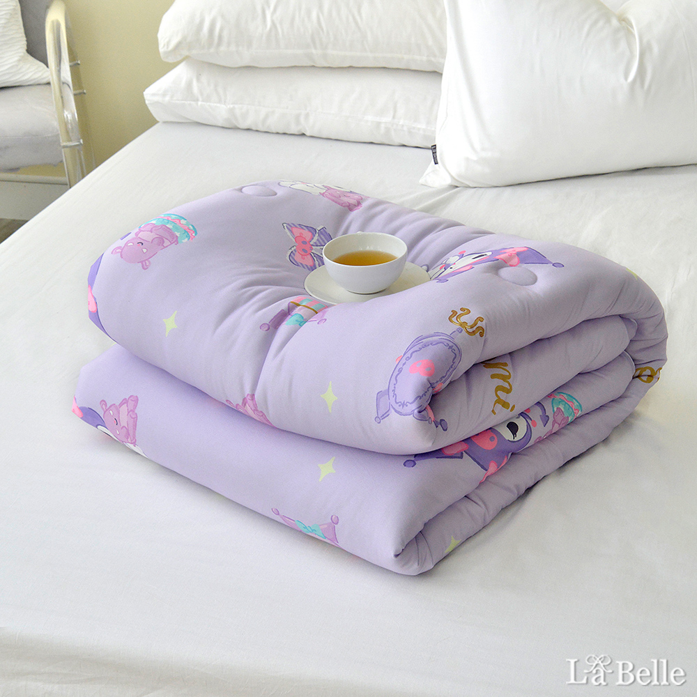 [超值組合]義大利La Belle《Sanrio-My Melody & KUROMI白粉天使》海島針織兒童抗菌暖暖被105*135CM+大容量洗衣袋
