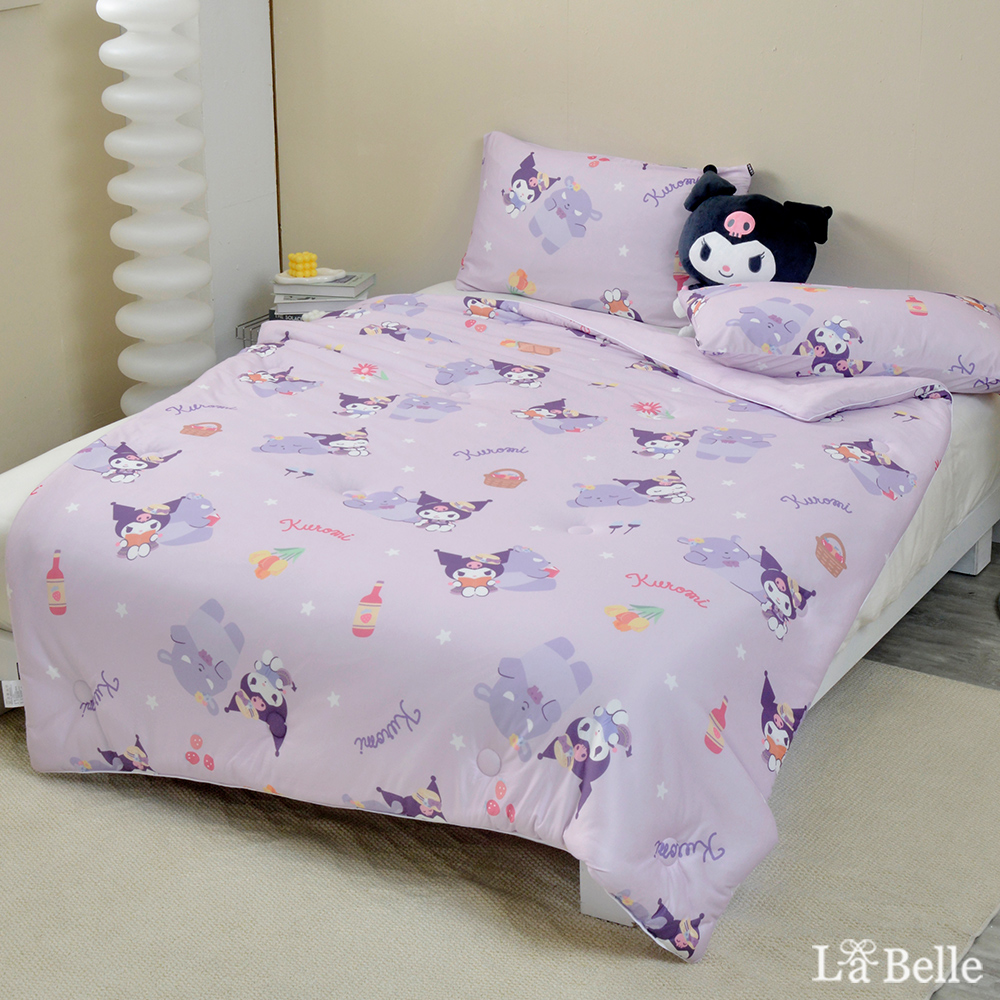 [超值組合]義大利La Belle《Sanrio-酷洛米野餐趣》海島針織防蟎抗菌暖暖被150*195CM+大容量洗衣袋
