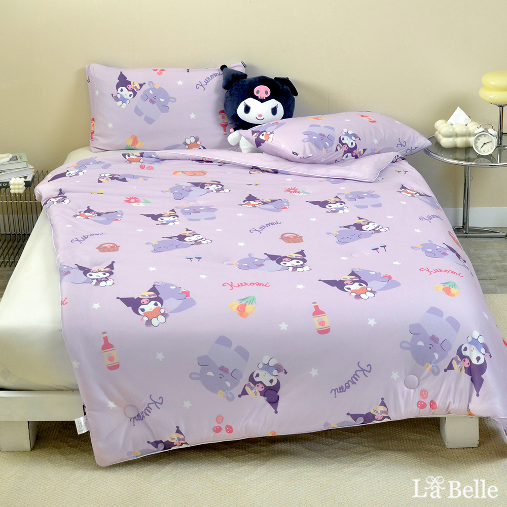 [超值組合]義大利La Belle《Sanrio-酷洛米野餐趣》海島針織防蟎抗菌暖暖被150*195CM+大容量洗衣袋