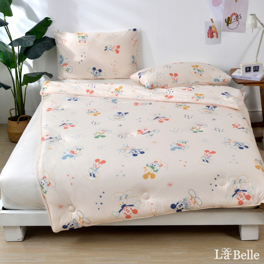 [超值組合]義大利La Belle《Disney-彩虹米奇》海島針織防蟎抗菌暖暖被150*195CMM+大容量洗衣袋
