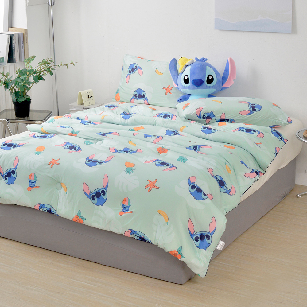 義大利La Belle《Disney-星際寶貝史迪奇》海島針織防蟎抗菌暖暖被150*195CM